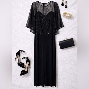 Elegant Black Evening Jumpsuit with Sheer Overlay
